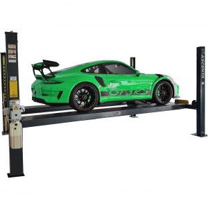 Ascenta 3500P – 4-Post Hoist or Parking Lift with green car